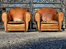 Pair of Original 1920s ￼French Leather Club Chairs