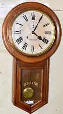 1906 Waterbury ADMIRAL 30 Day Time Only Oak Schoolhouse Regulator Wall Clock