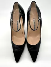 Manolo Blahnik Stiletto Black Leather Mary Jane Ankle Strap Size 40 Vintage