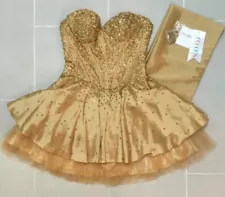 SALE! Unique hand-beading prom dress, Gold color, Size 6. Pre-owned.