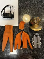 2 For 1: Vintage GI Joe Deep Sea Dive Helmet w/ Weights. Air Tanks Wet & Suit