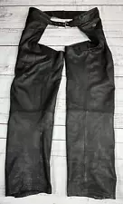 Harley Davidson Mens Black Leather Motorcycle Chaps Size L Zip Legs Adjust Waist