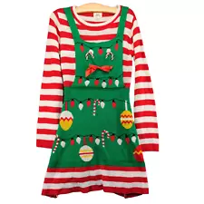 Born Famous Ugly Christmas Sweater Dress Medium Multicolor Stripe w/ Candy Canes