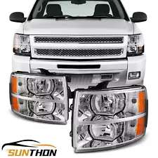 For 2007-2013 Chevy Silverado 1500 2500HD Chrome Housing Headlights Left & Right (For: More than one vehicle)