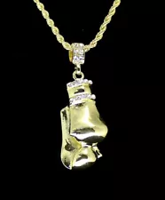 Boxing Gloves Pendant Necklace 14k Gold Plated Men 24" Round Rope Chain