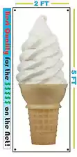 Vanilla ICE CREAM CONE VERTICAL Banner Sign 2'x5' for Shop or Parlor 24"x60"