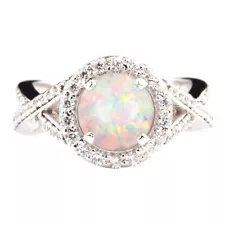 925 Sterling Silver 1.45Ct Round Shape 100% Natural Australian Opal Women's Ring