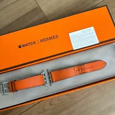 HERMES Apple Watch 45/44/42mm Orange Leather Band Single Tour Used with Box