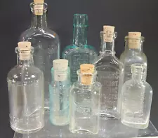 Lot of Small Vintage Clear Blue Embossed Old Glass Bottles Medicine Apothecary