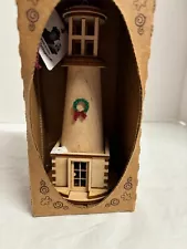 Ginger Cottage Wooden Lit Christmas Ornament 2015 Lighthouse NEW