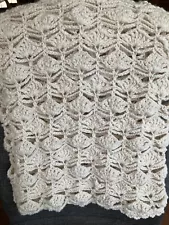 NEW HANDMADE crocheted Afghan Blanket Soft White Approx 60”x37”