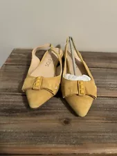 Sole Society Yellow Suede Sling back Flats Bow Rhinestones Mustard Fall Autumn 7