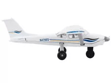 Cessna 172 Aircraft White with Blue and Yellow Stripes "N470ES" with Runway 24 S