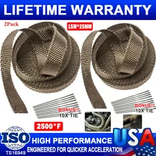 2 Titanium Exhaust Shield Header Fiberglass Heat Wrap Roll Tape W/Ties 1" x 50FT (For: 2002 WRX)