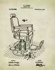 Vintage Barber Shop Chair Patent Print Hair Salon Cape Gown Wall Art Decor Gift