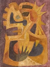 ð¥ Vintage Old Mexican Modern Abstract Cubist Oil Painting - Jaime FLORES, 1967