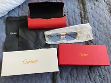 Cartier Sunglasses Black Buffalo Horns Buffs Glasses Blue Lens Unisex Eyewear