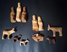 HAND-CARVED Wooden Nativity Set CHRISTMAS Decorations UNIQUE FOLK ART STYLE