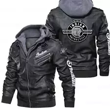 New Indian Motorcycle Black Leather Hoodie Jacket, Cowhide Leather Jacket