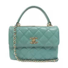 CHANEL Quilted CC GHW Trendy CC Top Handle 2 Way Bag Handbag Lambskin Green