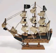 Vintage Wooden Pirate Ship Approximately 10 inches long x 9 inches tall