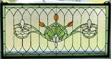 Tiffany Style Stained Glass Window Panel "Fleur De Lis" 32" x 16" FREE SHIP USA