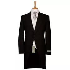 Mens Black Tailcoat Jacket Morning Suit Wool Wedding Royal Ascot Herringbone