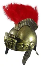 Adult Gold Roman Helmet Spartan Greek With Red Feathers Armor Gladiator Costume