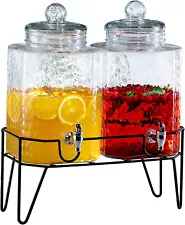 210266-GB 1.5 Gallon Each Glass Beverage Drink Dispensers with Metal Stand (Set