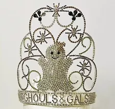 Large Crown Tiara Pageant Ghouls & Dolls Halloween Spiders Ghost Rhinestones