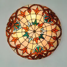 Vintage 2-Light Tiffany Stained Glass Semi-Flush Mount Ceiling Light Fixture