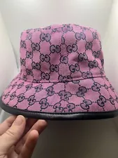 Vintage Gucci Bucket Designer Hat GG Monogram Unisex One Size Auth Pink Y2K