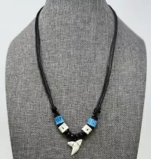 Real Mako Shark Tooth Pendant Surfer Necklace for Men | Wood Beads