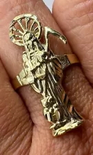 GOLd ring Santa muerte saint holy death grim reaper 10k solid size 6.5 +-