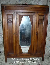 Salesman Sample Antique Carved Oak Armoire Wardrobe with mirror early 1900's