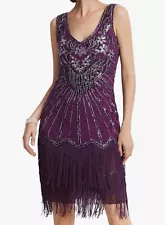 BABEYOND DRESS SIZE MEDIUM PURPLE SALSA BEADS FLAPPER 1920’S GREAT GATSBY PARTY