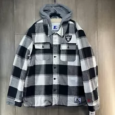 Starter NFL Raiders Sherpa Lined Plaid Hooded Full Zip Jacket Men's XL NEW