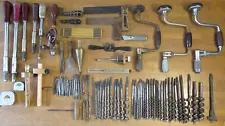 Lot of Antique Vintage Woodworking Tools - Braces, Brace Bits, Push Drills