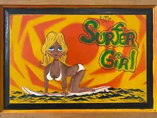 ð¥ Vintage Old 1960s California Surfer Girl Surfing Surfboard Airbrush Painting