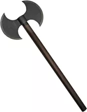 Battle Axe Double-Bladed Forged Look Stainless Steel Head Brown Wood 30" Overall