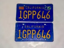 Pair of 1982 California Blue License Plates--Good Condition DMV Clear--"1GPP646"