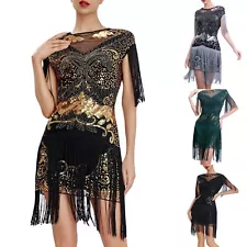 Women's Vintage Dress 1920s Flapper Short Dress Sequin Beaded Fringe Dress For