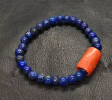 Christmas Sale !! Lapis Lazuli And Red Coral Beads Stretchable Bracelet For Gift