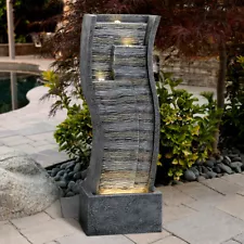 39.3"H Tiered Outdoor Fountains for Courtyard Decor Rustic Garden Waterfalls