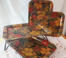 4 RETRO Vintage MCM Metal TV Tray Tables - Lap Trays Folding - Floral - Flower