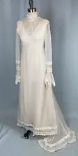 Vintage 1970's Wedding Dress SIZE SMALL Gunne Sax Style white boho Edwardian