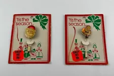 Vintage 70s or 80s Christmas Enamel Santa Head Brooch Pin LOT 2 New in Package