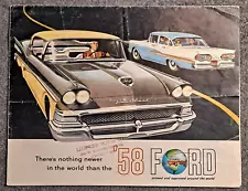 1958 FORD Fold Out Car Sales Brochure Fairlane Custom 300 Wagons Thunderbird