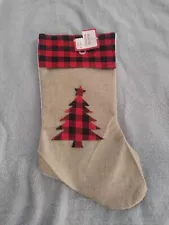 Christmas Stocking With Black & Red Buffalo Checked/burlap Tree