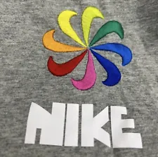 Nike Tee Rainbow Embroidered Pinwheel T-Shirt Women's Size Lg Gray EUC